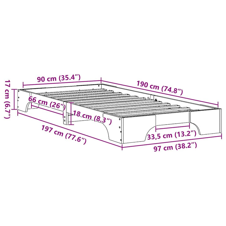 Sengestel Naturfarvet 90 x 190 cm Massiv fyrretræ