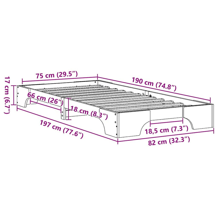 Sengestel Hvid 75 x 190 cm Massiv fyrretræ
