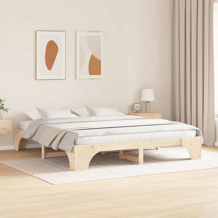 Sengestel Naturfarvet 200 x 200 cm Massiv fyrretræ