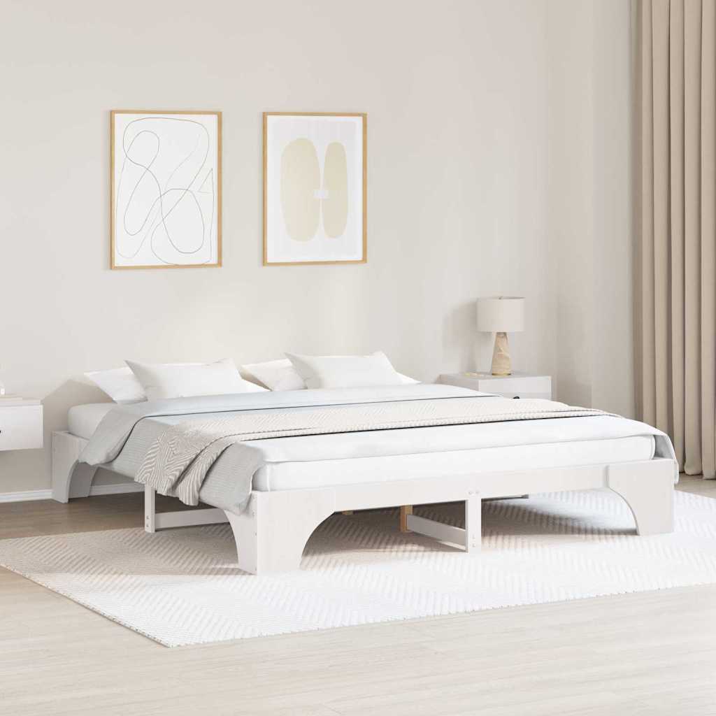Sengestel Hvid 200 x 200 cm Massiv fyrretræ