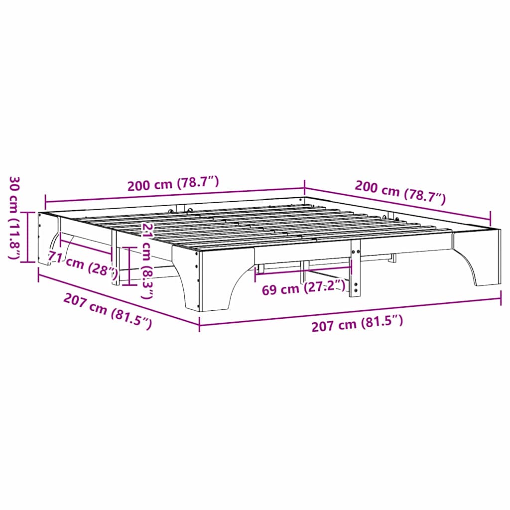 Sengestel Hvid 200 x 200 cm Massiv fyrretræ