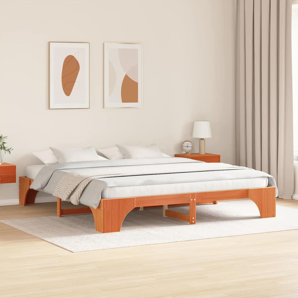 Sengestel Voks brun 200 x 200 cm Massiv fyrretræ