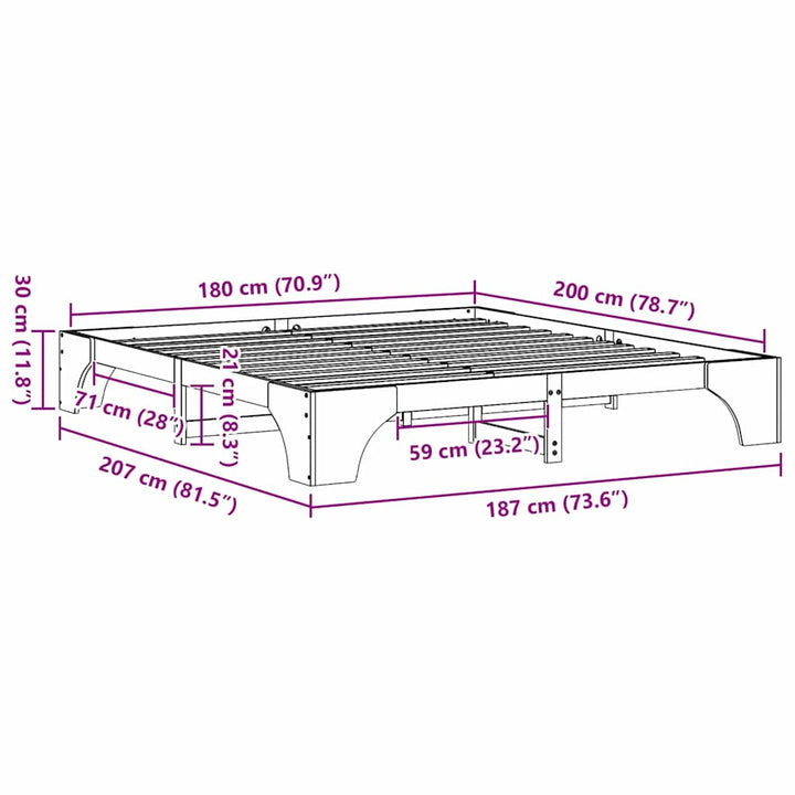 Sengestel Naturfarvet 180 x 200 cm Massiv fyrretræ