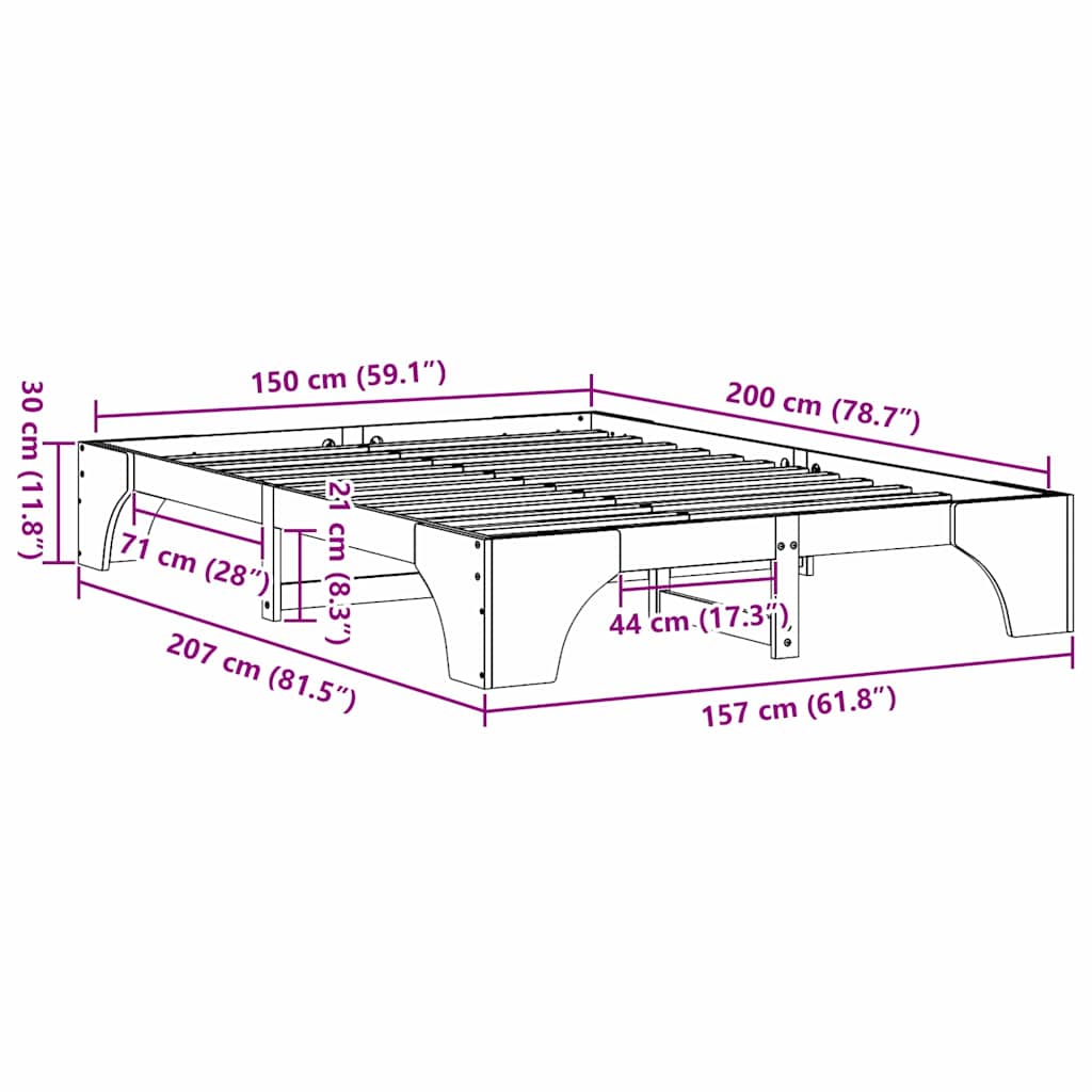 Sengestel Hvid 150 x 200 cm Massiv fyrretræ