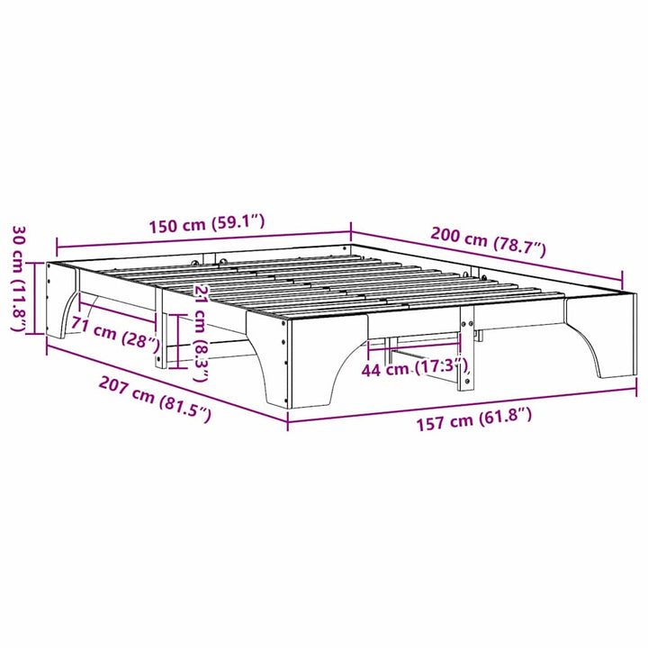 Sengestel Hvid 150 x 200 cm Massiv fyrretræ