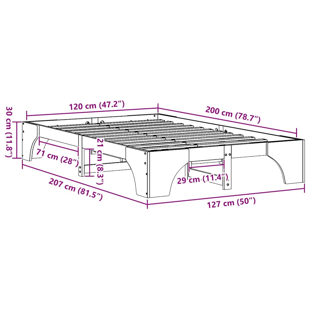 Sengestel Hvid 120 x 200 cm Massiv fyrretræ