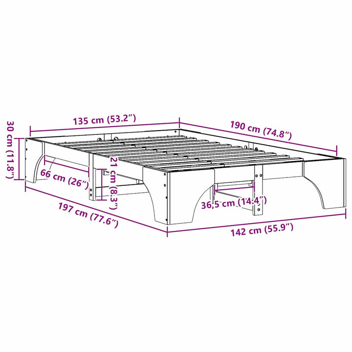 Sengestel Naturfarvet 135 x 190 cm Massiv fyrretræ