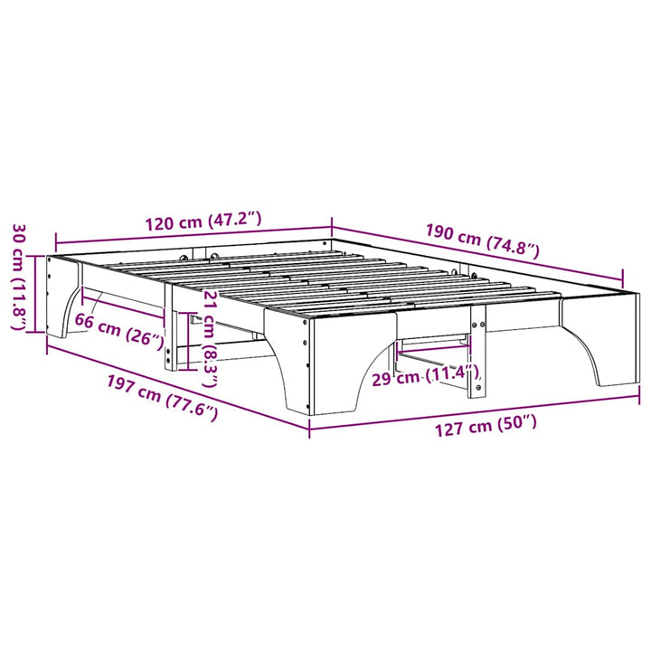 Sengestel Massiv fyrretræ 120 x 190 cm Massivt fyrretræ