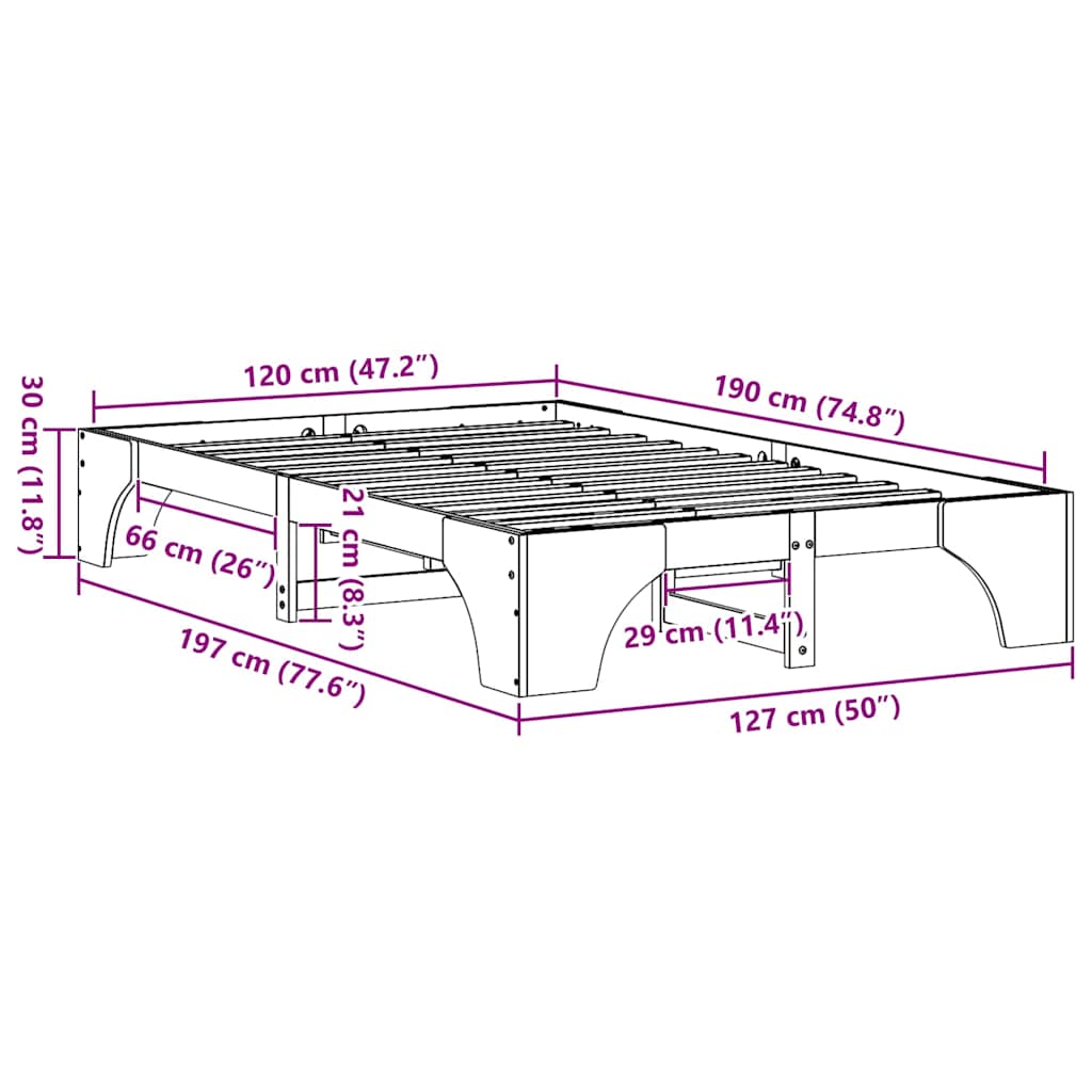 Sengestel Hvid 120 x 190 cm Massiv fyrretræ