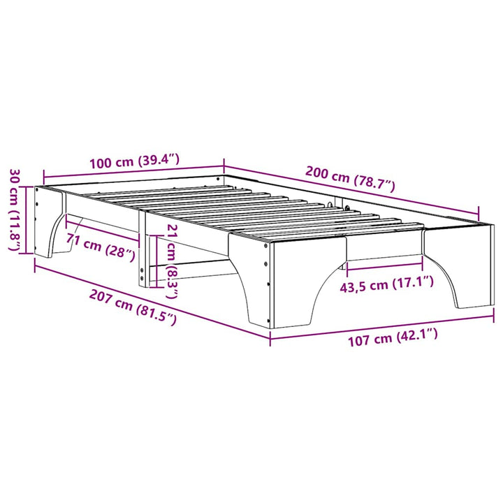 Sengestel Naturfarvet 100 x 200 cm Massiv fyrretræ
