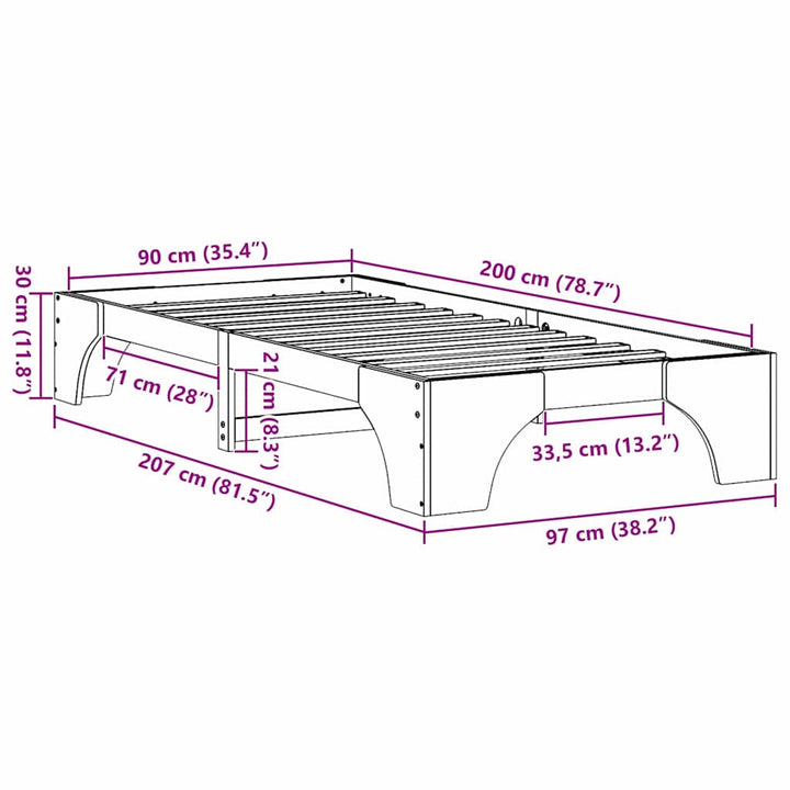 Sengestel Hvid 90 x 200 cm Massiv fyrretræ