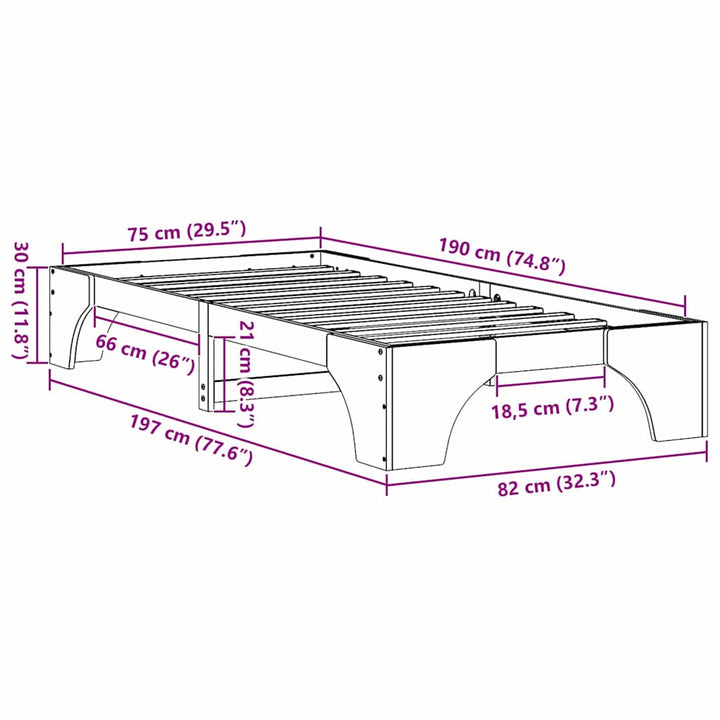 Sengestel Hvid 75 x 190 cm Massiv fyrretræ