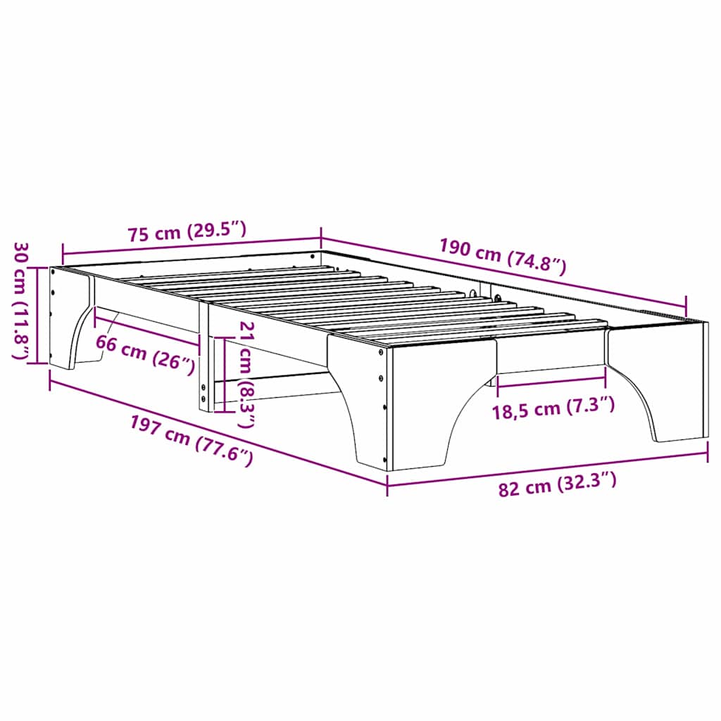 Sengestel Voks brun 75 x 190 cm Massiv fyrretræ