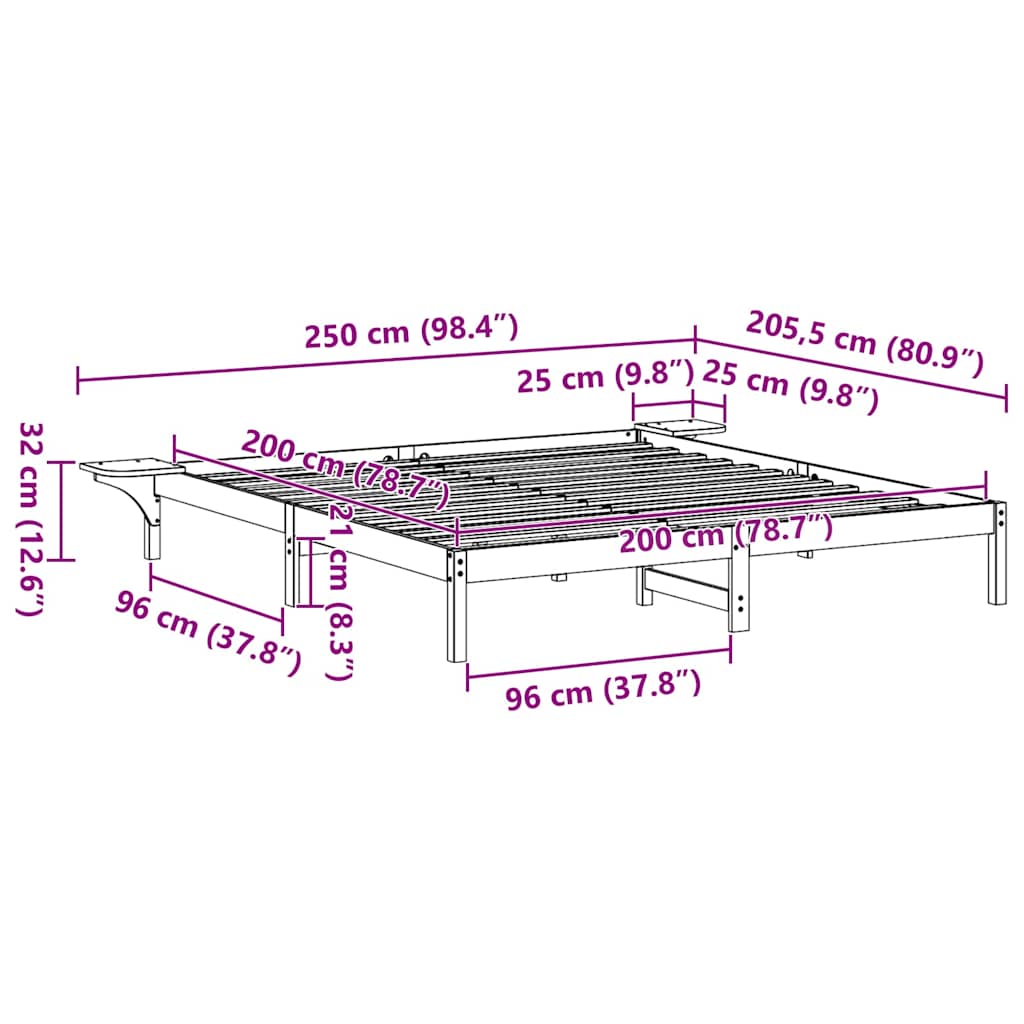 Sengestel Naturfarvet 200 x 200 cm Massiv fyrretræ