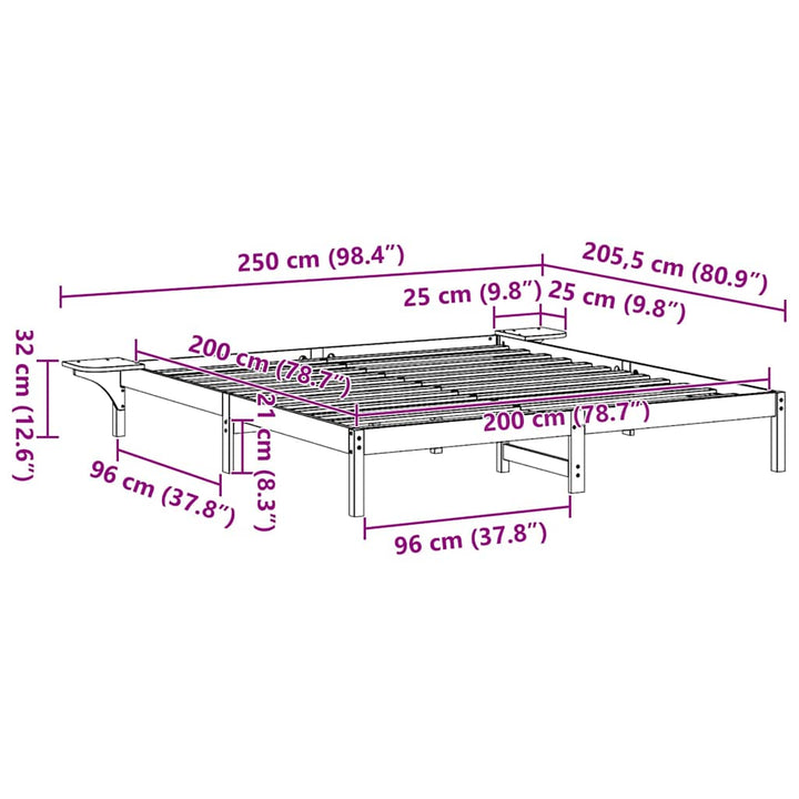 Sengestel Voks brun 200 x 200 cm Massiv fyrretræ