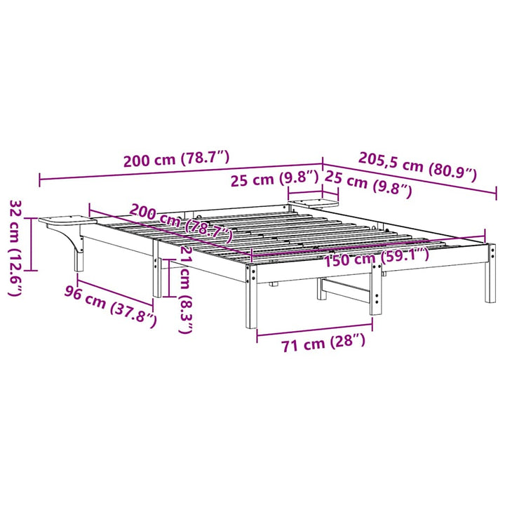 Sengestel Naturfarvet 150 x 200 cm Massiv fyrretræ