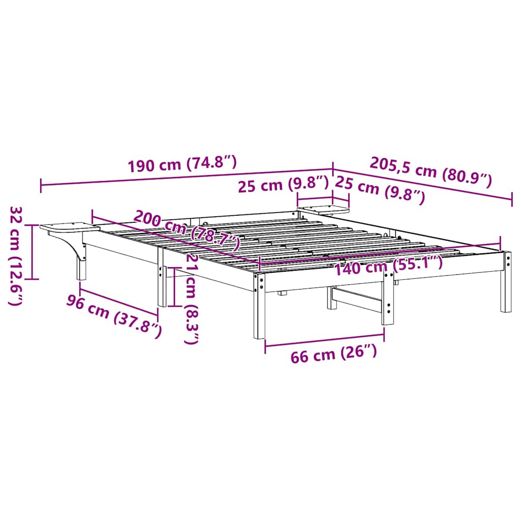 Sengestel Hvid 140 x 200 cm Massiv fyrretræ