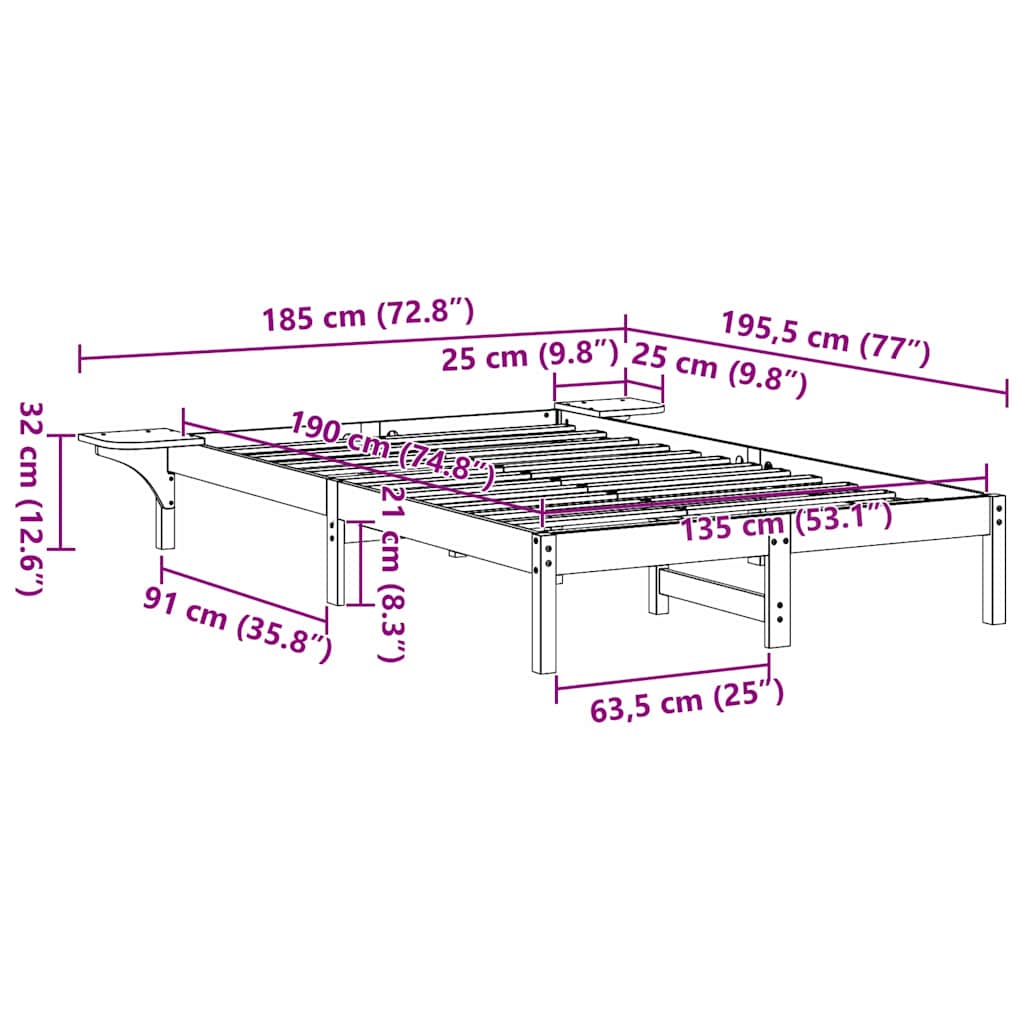 Sengestel Naturfarvet 135 x 190 cm Massiv fyrretræ