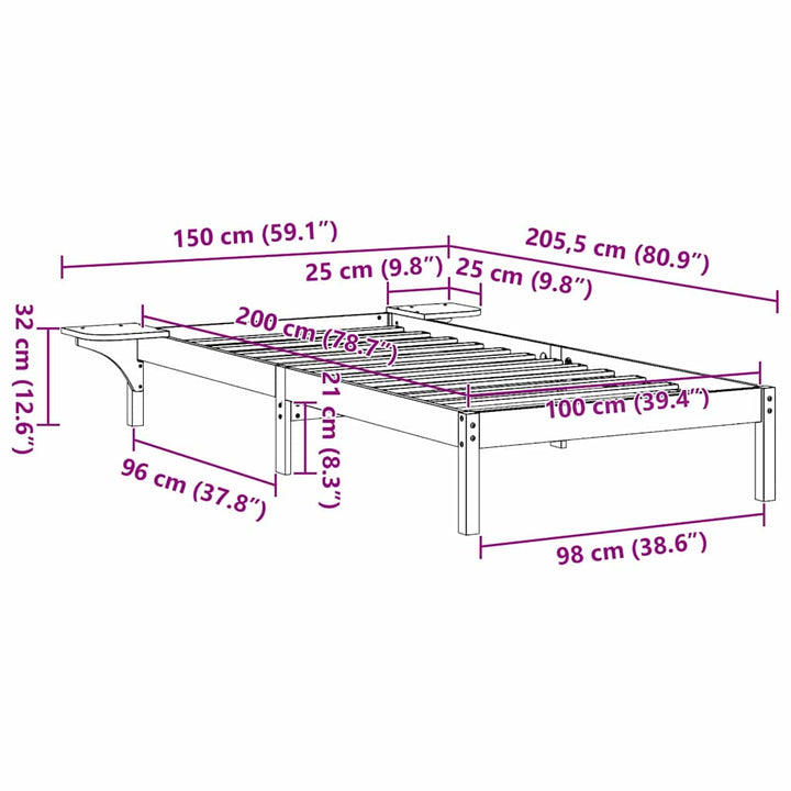 Sengestel Hvid 100 x 200 cm Massiv fyrretræ