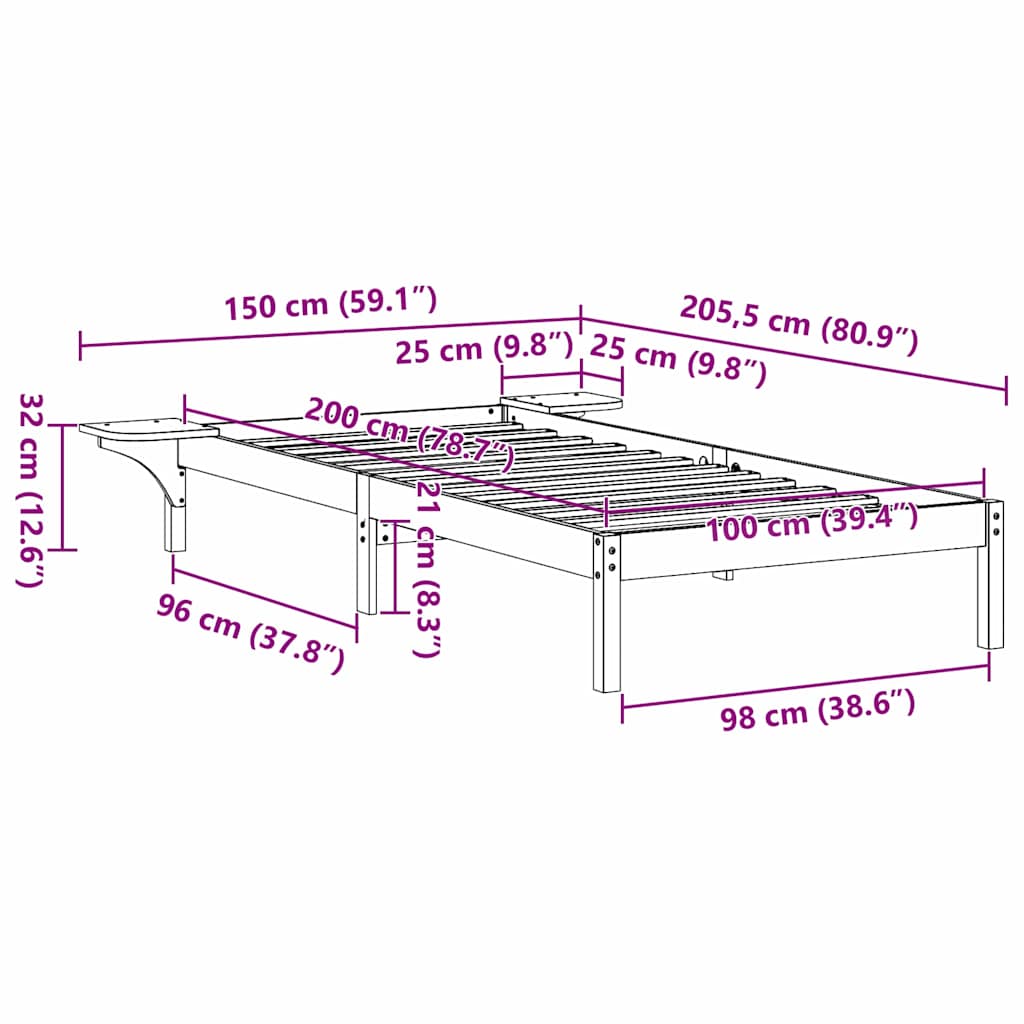 Sengestel Voks brun 100 x 200 cm Massiv fyrretræ