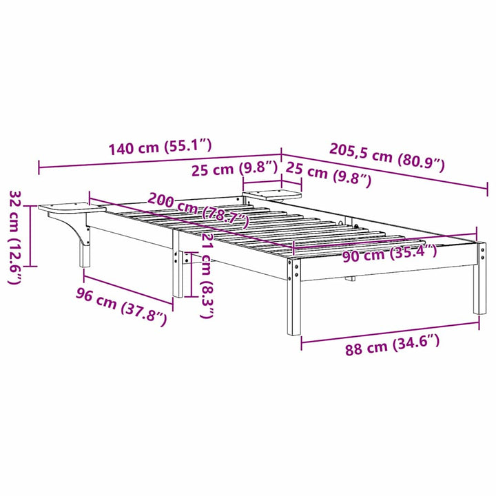 Sengestel Hvid 90 x 200 cm Massiv fyrretræ