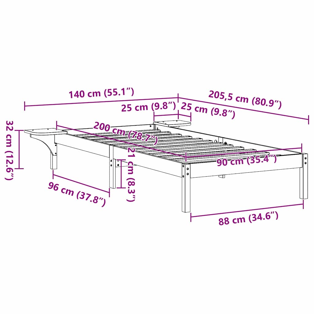 Sengestel Voks brun 90 x 200 cm Massiv fyrretræ