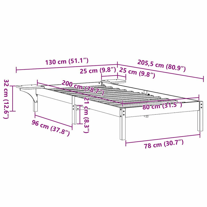 Sengestel Naturfarvet 80 x 200 cm Massiv fyrretræ