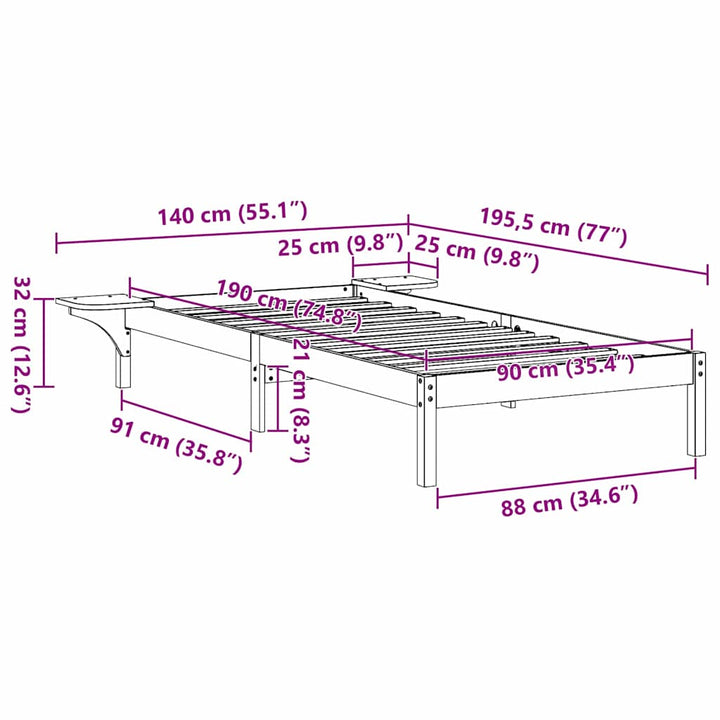Sengestel Voks brun 90 x 190 cm Massiv fyrretræ