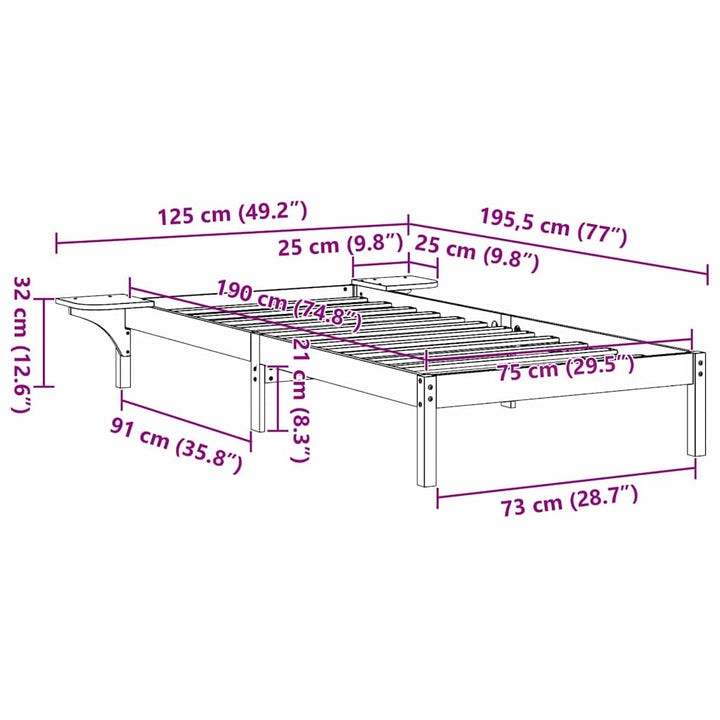 Sengestel Hvid 75 x 190 cm Massiv fyrretræ