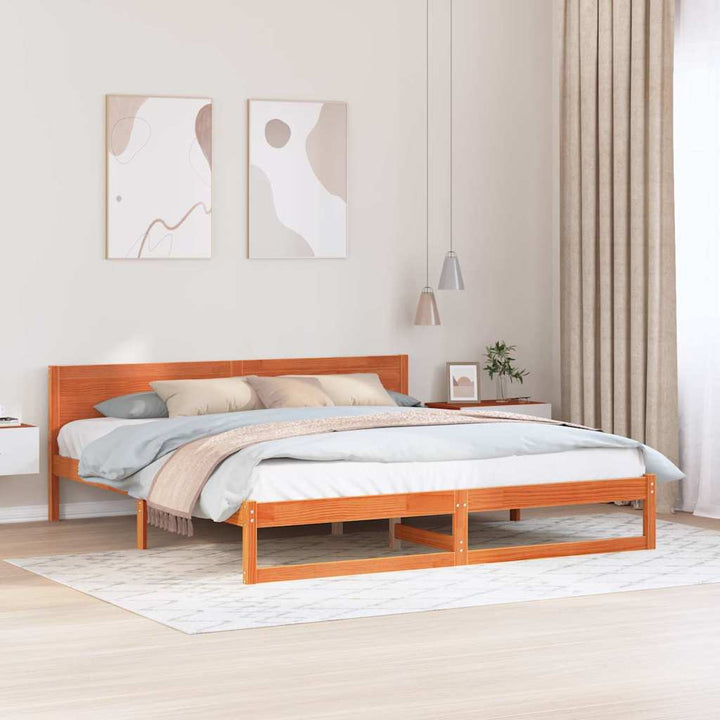 Sengestel med hovedgærde Voks brun 200 x 200 cm Massiv fyrretræ