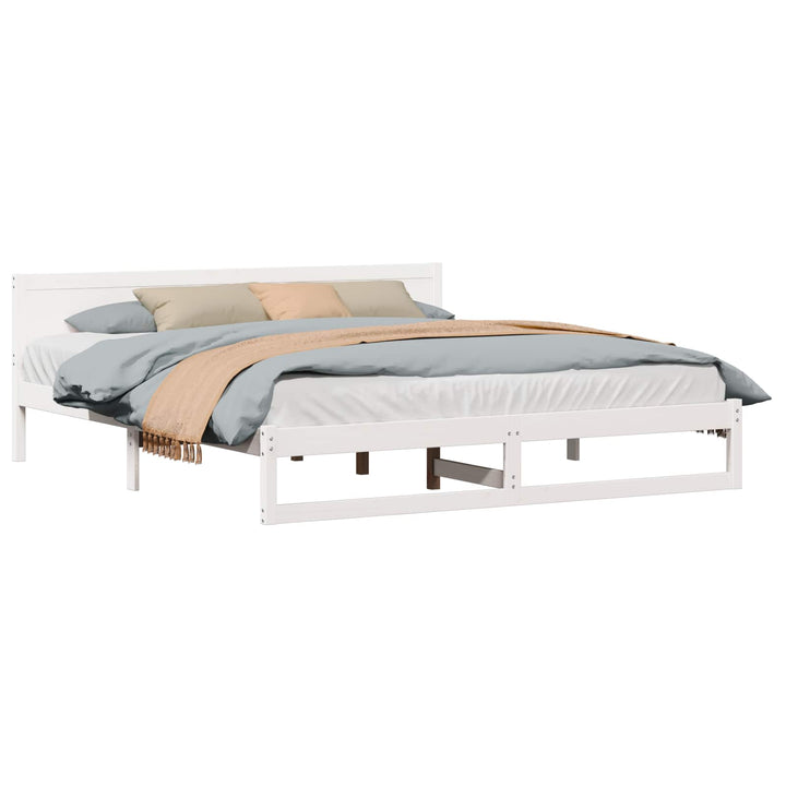 Sengestel med hovedgærde Hvid 180 x 200 cm Massiv fyrretræ