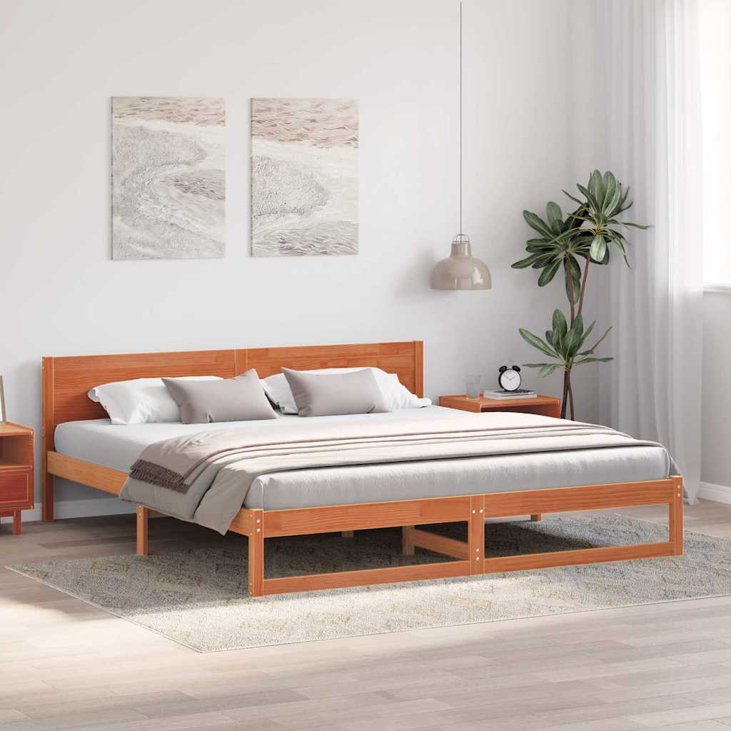 Sengestel med hovedgærde Voks brun 180 x 200 cm Massiv fyrretræ