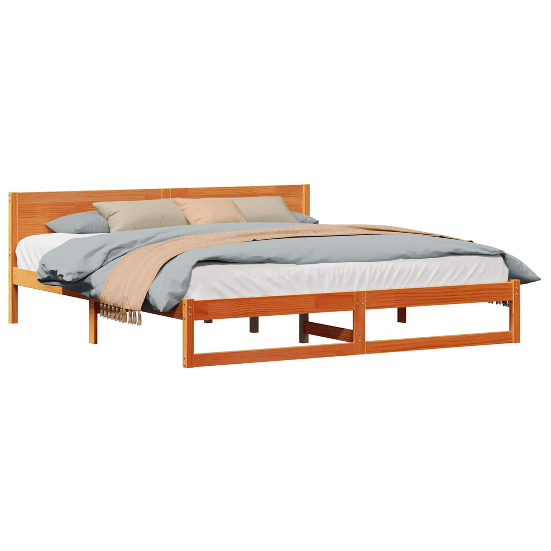 Sengestel med hovedgærde Voks brun 180 x 200 cm Massiv fyrretræ