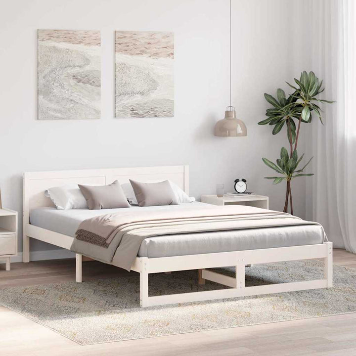 Sengestel med hovedgærde Hvid 160 x 200 cm Massiv fyrretræ
