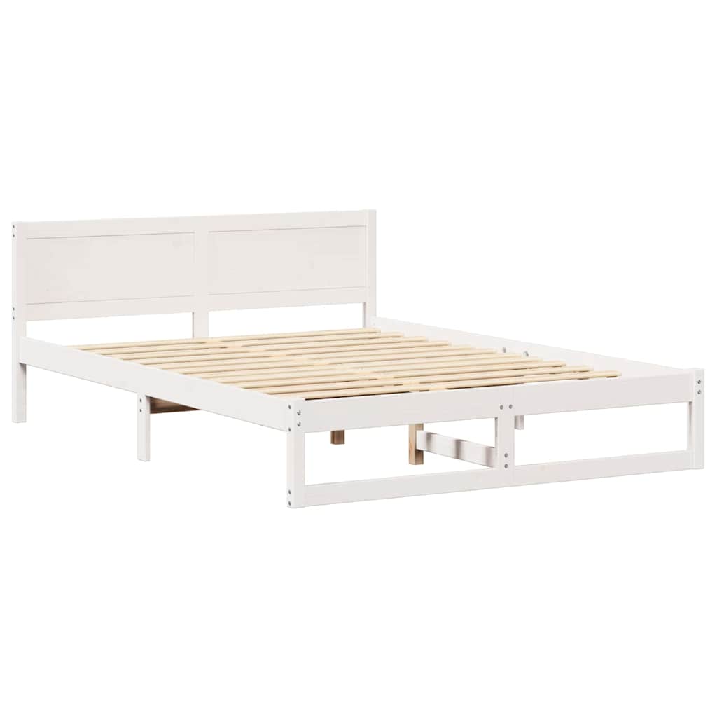 Sengestel med hovedgærde Hvid 160 x 200 cm Massiv fyrretræ