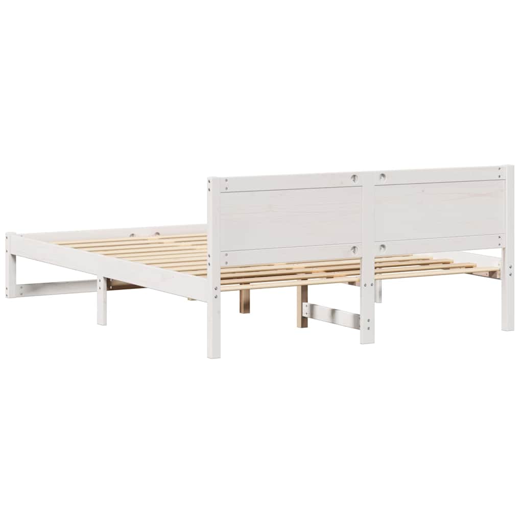 Sengestel med hovedgærde Hvid 160 x 200 cm Massiv fyrretræ