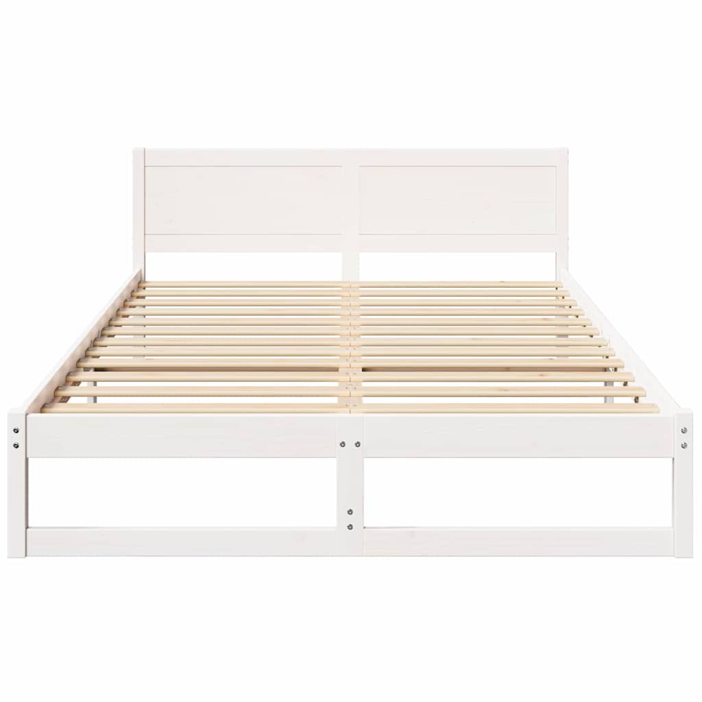 Sengestel med hovedgærde Hvid 160 x 200 cm Massiv fyrretræ