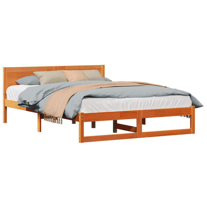 Sengestel med hovedgærde Voks brun 160 x 200 cm Massiv fyrretræ