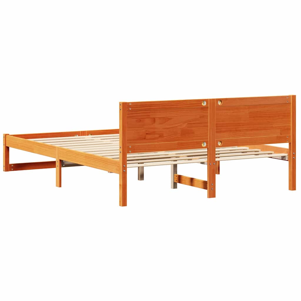Sengestel med hovedgærde Voks brun 160 x 200 cm Massiv fyrretræ