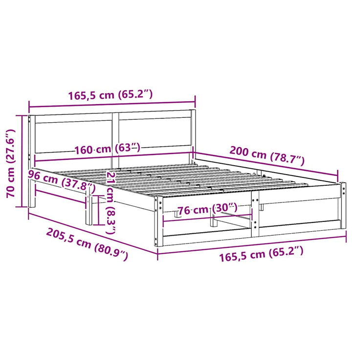 Sengestel med hovedgærde Voks brun 160 x 200 cm Massiv fyrretræ