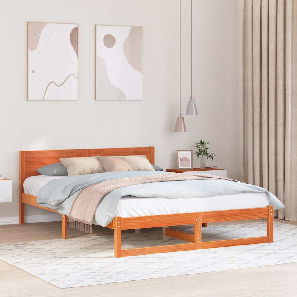 Sengestel med hovedgærde Voks brun 150 x 200 cm Massiv fyrretræ