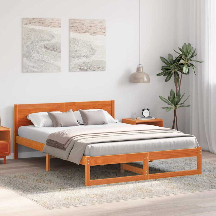 Sengestel med hovedgærde Voks brun 150 x 200 cm Massiv fyrretræ