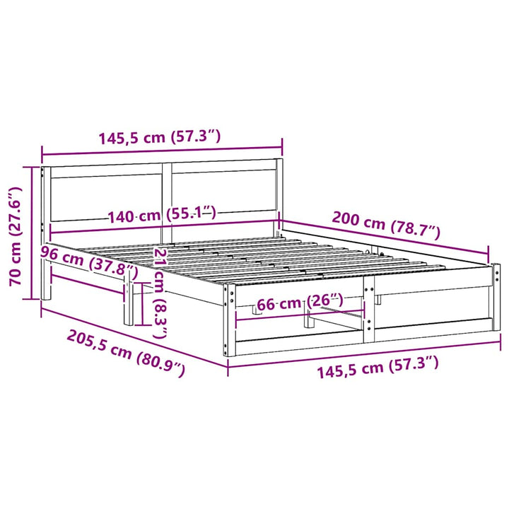 Sengestel Naturfarvet 140 x 200 cm Massiv fyrretræ