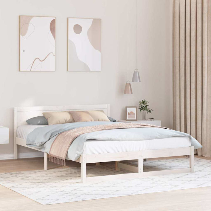 Sengestel med hovedgærde Hvid 140 x 200 cm Massiv fyrretræ