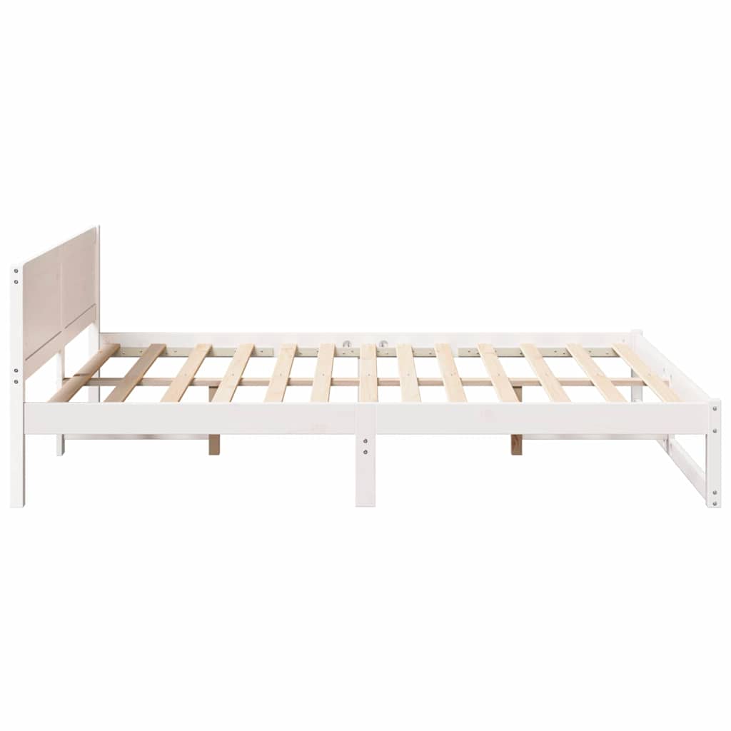 Sengestel med hovedgærde Hvid 140 x 200 cm Massiv fyrretræ