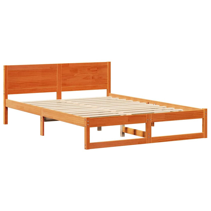 Sengestel med hovedgærde Voks brun 140 x 200 cm Massiv fyrretræ