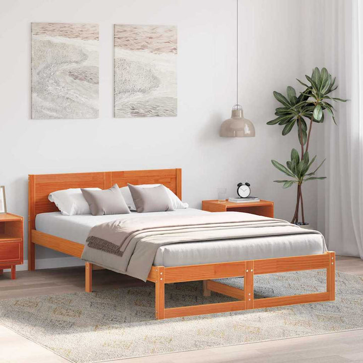 Sengestel med hovedgærde Voks brun 120 x 200 cm Massiv fyrretræ