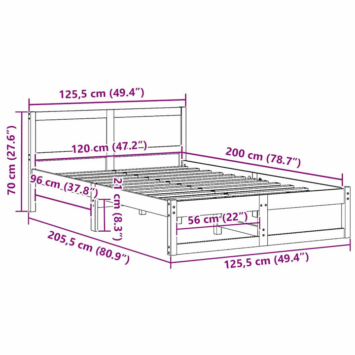Sengestel med hovedgærde Voks brun 120 x 200 cm Massiv fyrretræ