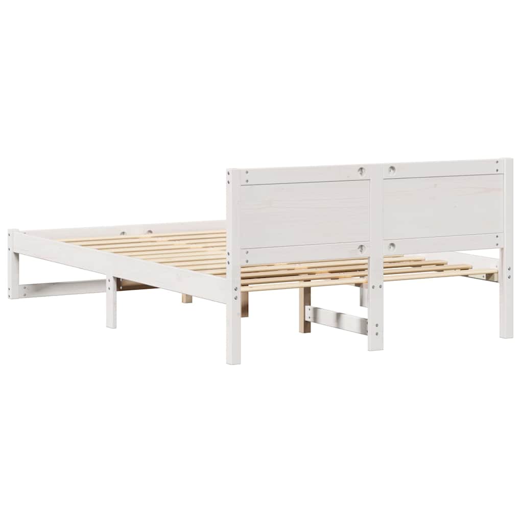 Sengestel med hovedgærde Hvid 140 x 190 cm Massiv fyrretræ