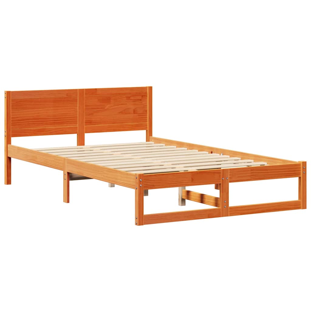 Sengestel med hovedgærde Voks brun 140 x 190 cm Massiv fyrretræ